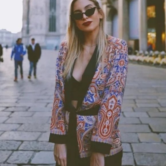Zara Flowing Paisley Print Blazer M - Picture 3 of 16